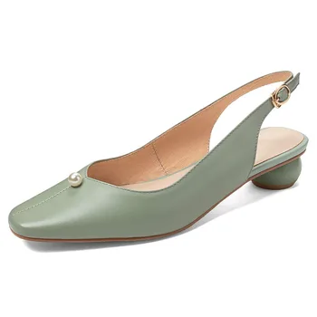 

High Heels Women Pumps Genuine Leather Strange Heel Slingbacks Shoes Real Cow Leather Buckle Shoes Lady Plus Size 33 41 42 43