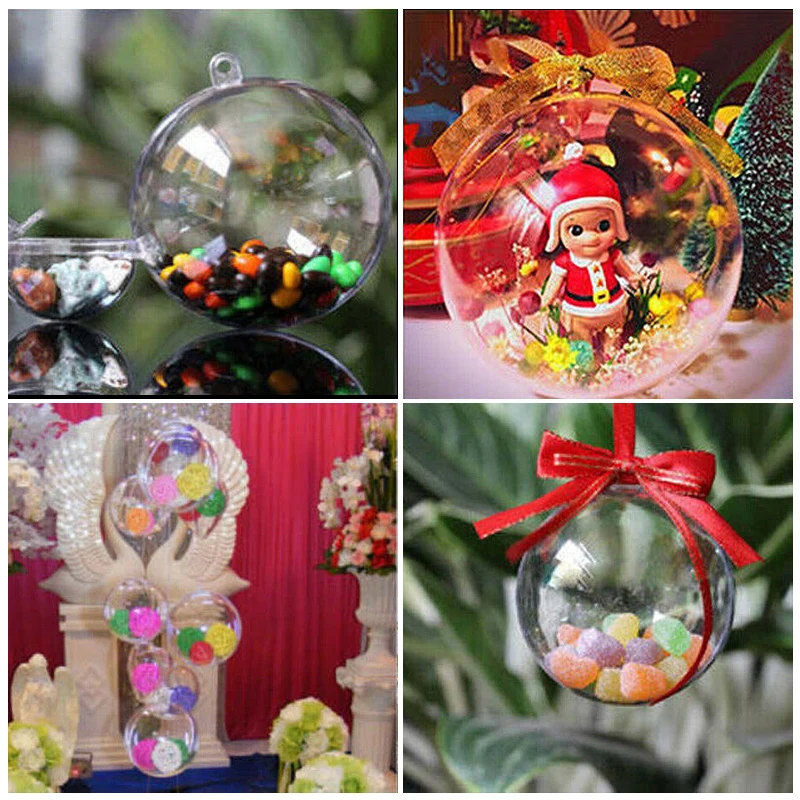 15PCS Mixed 2/3/4/5/6CM Transparent Xmas Ball Open Plastic Clear Baubles Sphere Empty Fillable Christmas Tree Ornament Gift Box