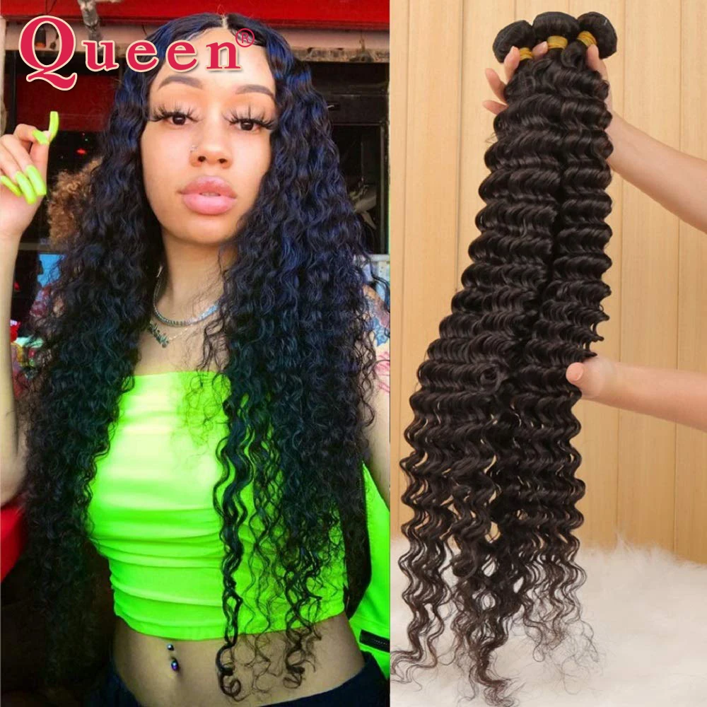 

30 32 40 inch Deep Wave Human Hair Bundles Peruvian Hair Bundles 100% Human Hair Extension 1 3 4 Bundles Curly Hair Bundle QUEEN
