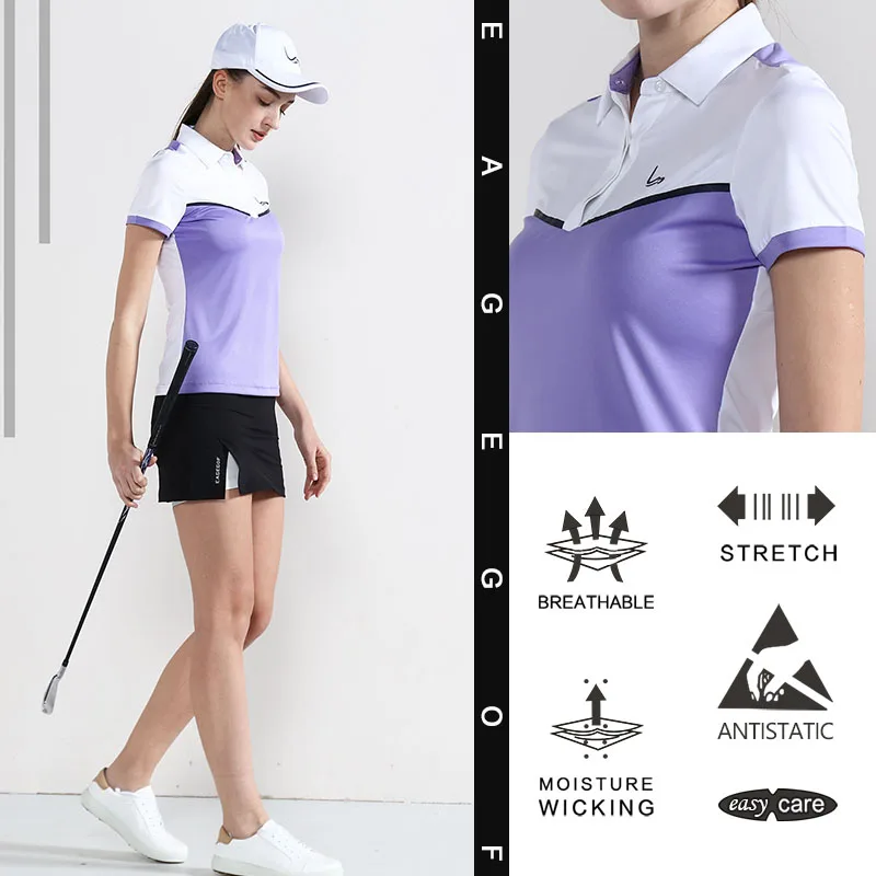 EAGEGOF Ladies Golf wear Short sleeve Summer Women's golf shirts anti-UV girl Sportswear fashion golf clothing