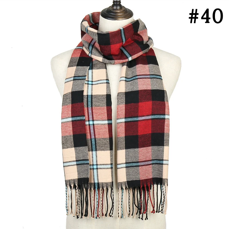 Осень-зима теплый кашемировый шарф высокого качества женские клетчатые шарфы с кисточками мужской шарф пашмины женские длинные шали и обертывание одеяло - Цвет: Color 40