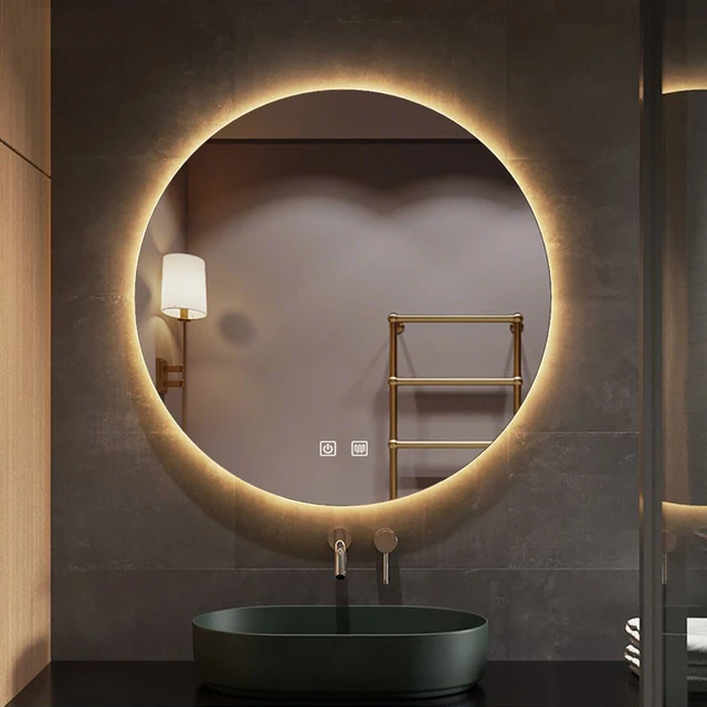 Espejo de baño inteligente con luz Led retroiluminada, tocador redondo  antivaho, pantalla táctil, 60cm, 23,6