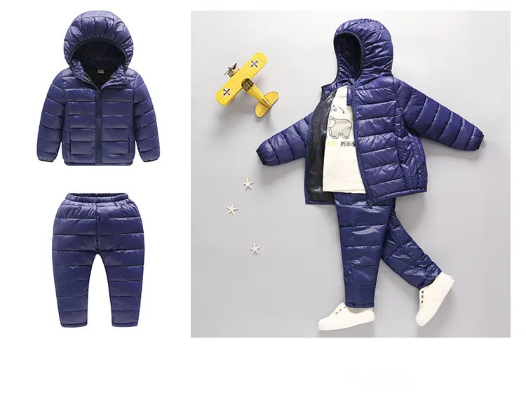 Осенне-зимнее детское пуховое пальто легкий комплект для мальчиков и девочек, детская маленькая куртка+ штаны, хлопковое пальто