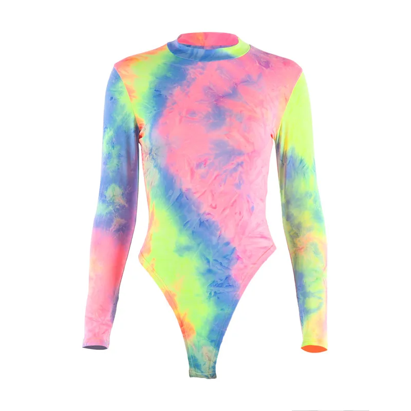 bodysuits BKLD 2019 Women Autumn Chic Colorful Tie-Dye Bodysuits Long Sleeve O Neck  Jumpsuit Femme Fashion Sexy Fitness Party Streetwear sequin bodysuit