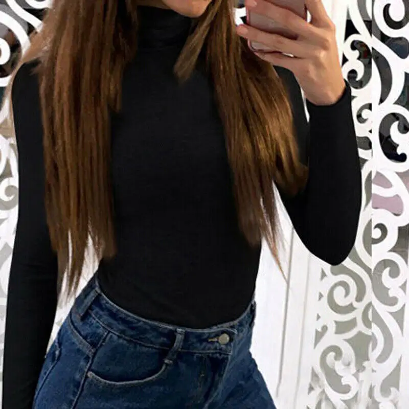 

2020 Hot Sale Women Turtle Neck T-Shirts Solid Color Long Sleeve High Neck Warm Top Milk Silk Base Shirt