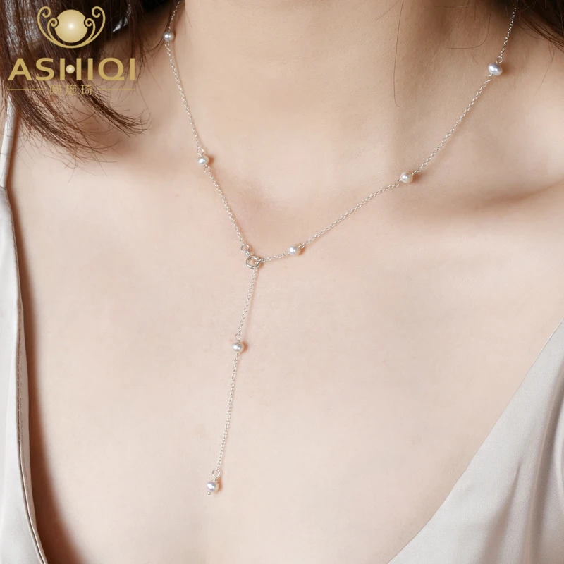 925-Sterling-Silver Chain Necklace Jewelry-Gifts Freshwater Pearls Natural Real Women