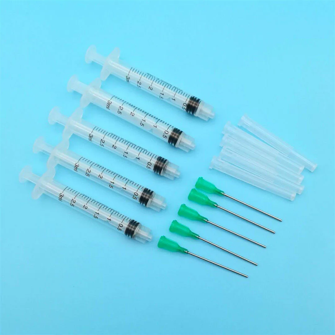5Pack 3ML Dispensing Syringe 18Ga 1.5" Blunt Tip Needle Stainless Steel For Mixing Liquid