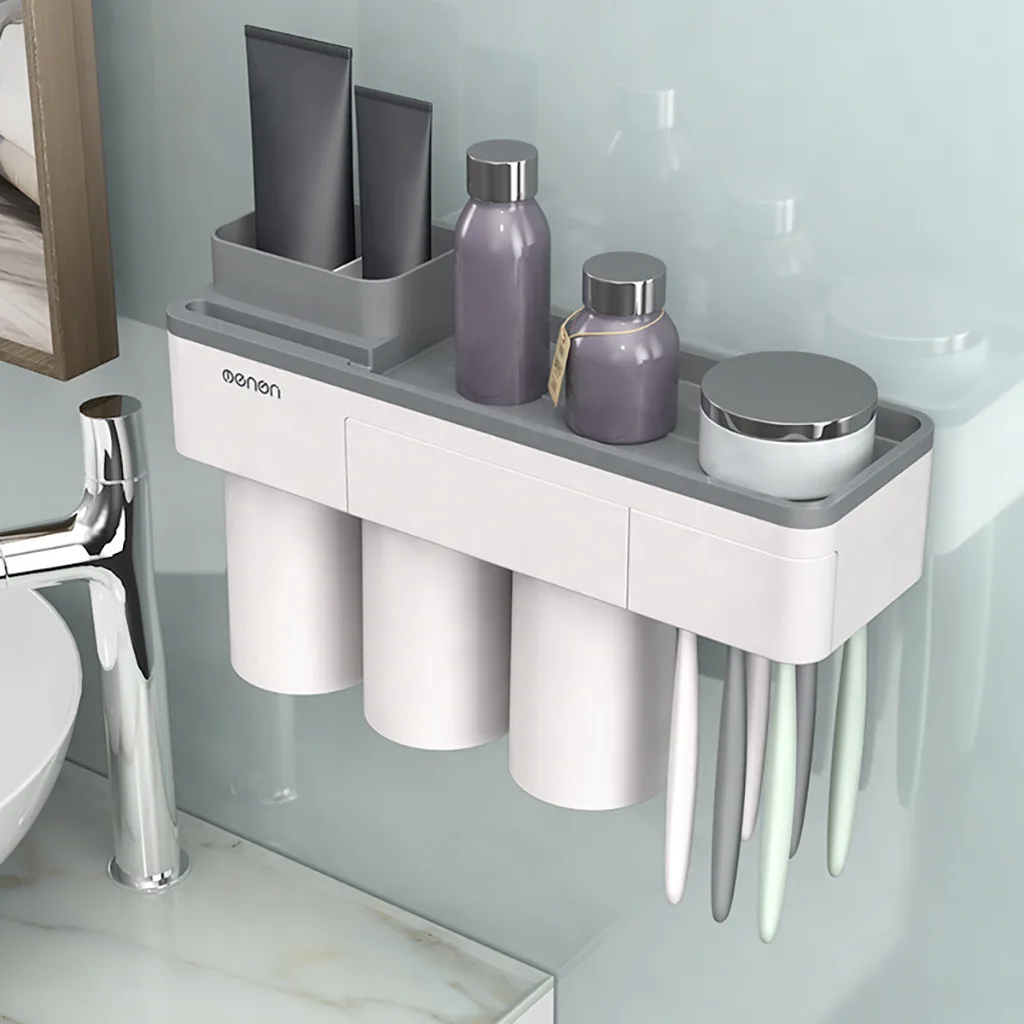 Стойка для хранения ванной комнаты настенный держатель для зубной щетки пластиковый держатель для зубной пасты легко чистить и хранить три чашки L0807