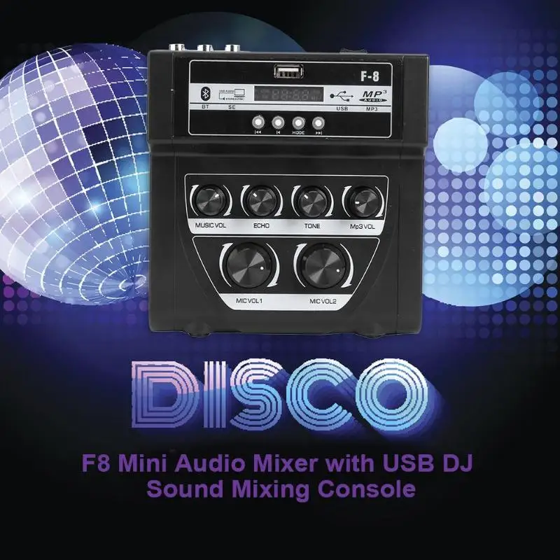 

Economic F8 Mini Portable Audio Mixer with USB DJ Sound Mixing Console for Karaoke Reverberation Effect Adjustment of Microphone