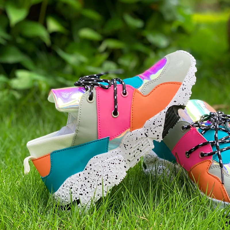 Women's Rainbow Shoes Mixed Color Casual Sneakers Multicolor Increase Sports Shoes Comfortable Breathable Holographic Outdoor Shoes (9)