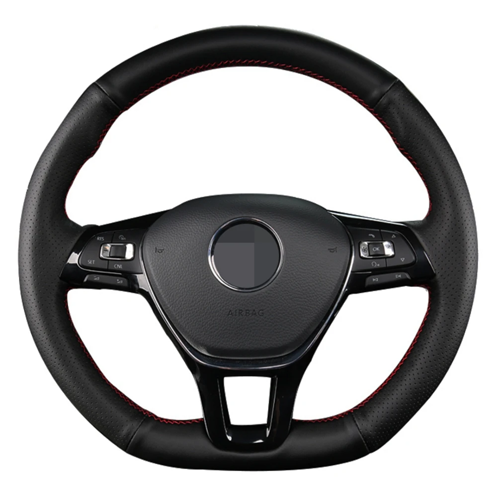 Black Steering Wheel Covers Genuine Leather For Volkswagen Vw Golf 7