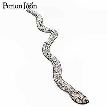 

Handmade glass Long Rhinestone Applique crystal snake Patch Sew for Strapless shoulder Dress decoration Accessories TP040