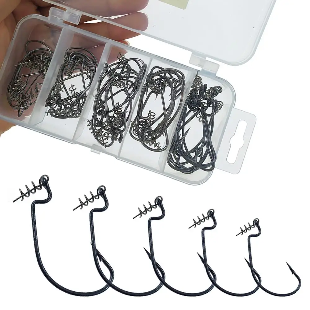 50-pieces Fishing Hooks Kit 2# 1# 1/0# 2/0# 3/0# Fish Hook with  Centering-Pin Springs Spring Lock Worm Hook Sea Fishing Carp Hoo -  AliExpress