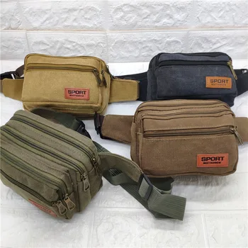 

Men's Canvas Waist Bag Thickened Zipper Multilayer Messenger Bag Leisure Travel Mountaineering Bag