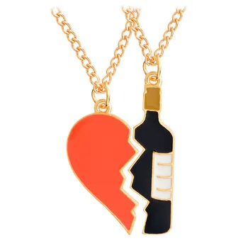 

2 Pieces Heart And Wine Pendant Necklace Best Friend Girlfriend Boyfriend Couple Jewelry Anniversary Gifts