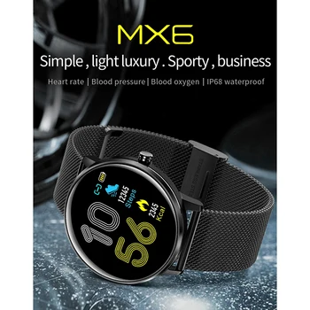 

MX6 Smart Watch Mens Women 1.3 Inch Press Heart Rate Monitor Weather IP68 Sports Watch for IOS Android