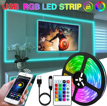 Tira de luces LED Flexible con USB y Bluetooth, cinta luminosa de diodo RGB para fiesta de TikTok, TV, 5050/2835, 1M-30M 1