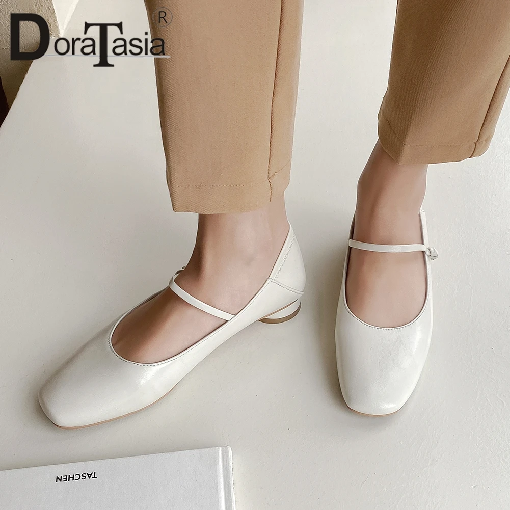 

DORATASIA Sweet Girl Fashion Pumps Casual Leisure Office Pumps Women Genuine Leather Thin Belt Low Heel Consise Shoes Woman