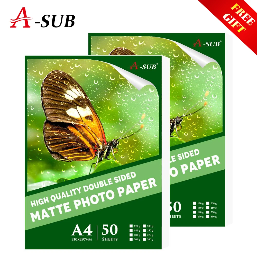 Papel fotográfico A4 de inyección de tinta mate de doble cara, papel de impresión de imagen de Papel de impresora, impermeable, con revestimiento de Color fotográfico, 50 Uds.