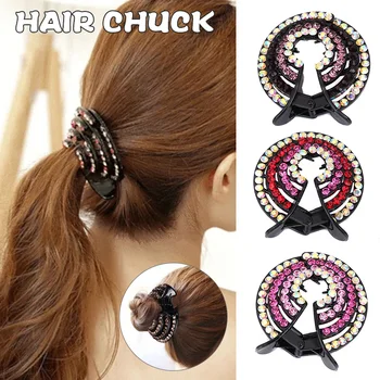 

Hot Claw Clip Headgear Ponytail Holder Hair Accessory Expandable Rhinestone Round Hair Clip For Women Girls t6