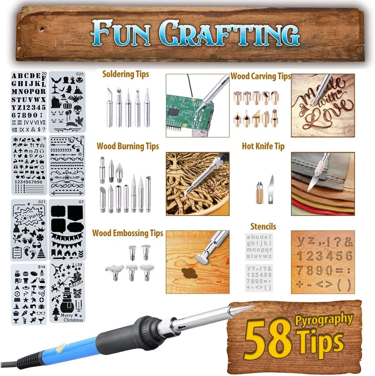 DIY wood burning kit 95 pcs welding heat transfer pen with adjustable  switch control temperature soldering iron embossing/carvin