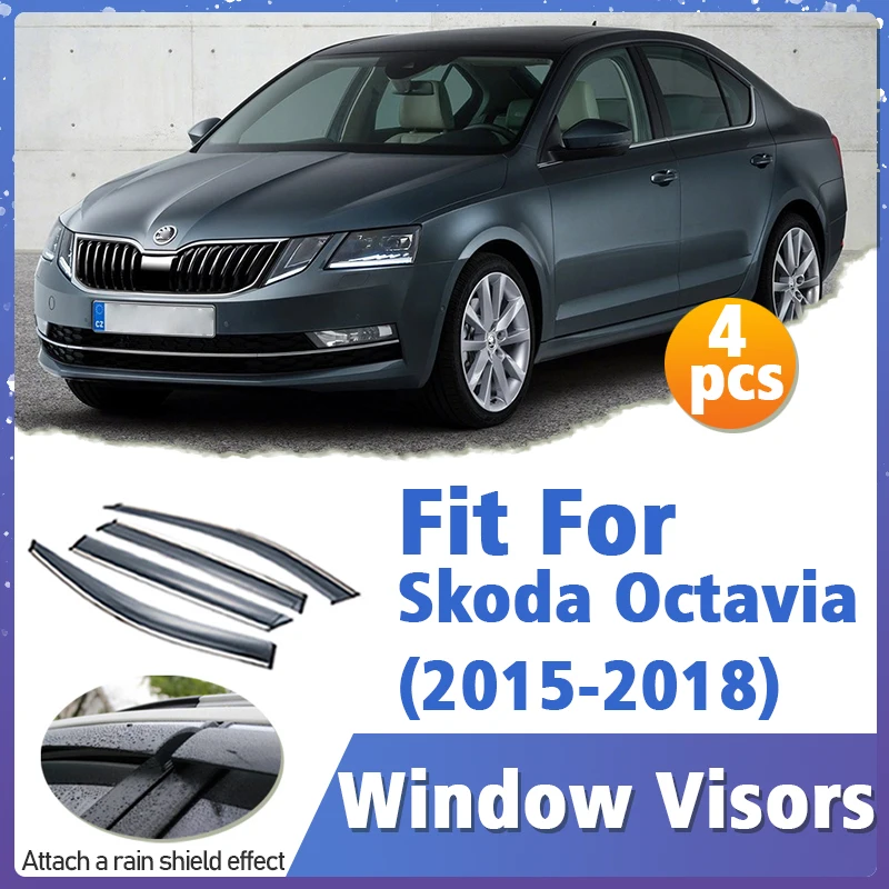 

Window Visor Guard for Skoda Octavia 2015-2018 Vent Cover Trim Awnings Shelters Protection Sun Rain Deflector Auto Accessories