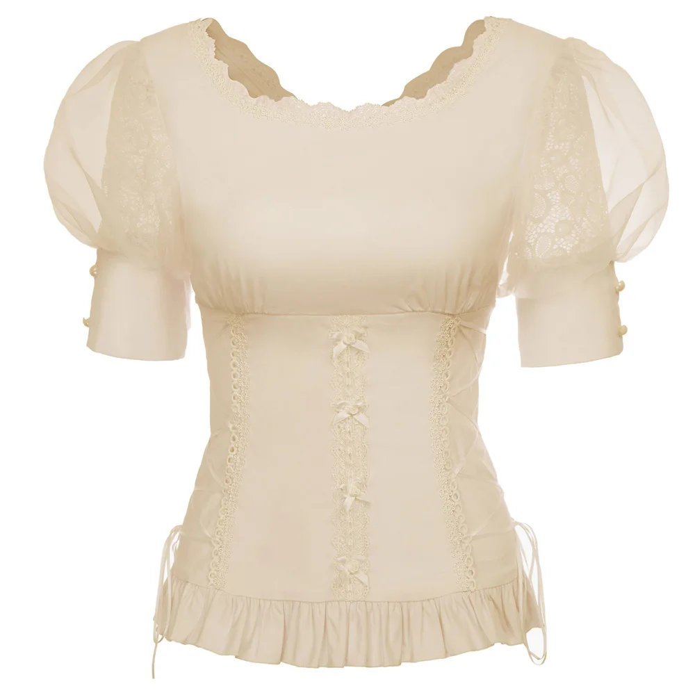 

Women's vintage shirt Corset-Style Tops 1/2 Sleeve V-Back Retro lace-up sexy elegant evening party club Gothic Victorian blouse