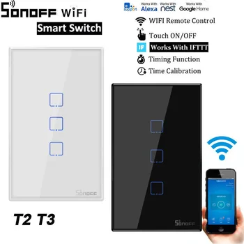 

Sonoff T2 WiFi Smart Wall Touch Light Switch US 1 2 3 Gang RF Wireless Remote Light Smart Home Controller Work with Google Home