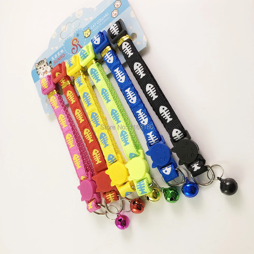 

36pcs/lot Cute Bell Fishbone Cat Dog Pet Collar Adjustable Nylon Polyester Buckle Necklace Puppy Dog Collar Pet Supplier