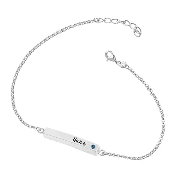 

AILIN Customized Birthstone Bar Bracelet Sterling Silver Four Side Engraved Bar Bracelet for Mother