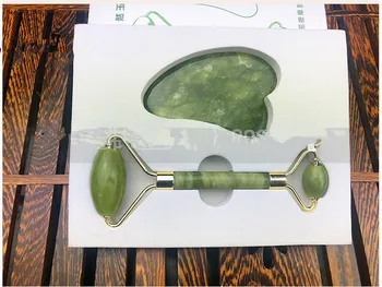 

KCONYD 100PCS Wholesale Natural Jade Beauty Container Jade Roller Scraping Board Face Massager Jade Push Set Gift Box
