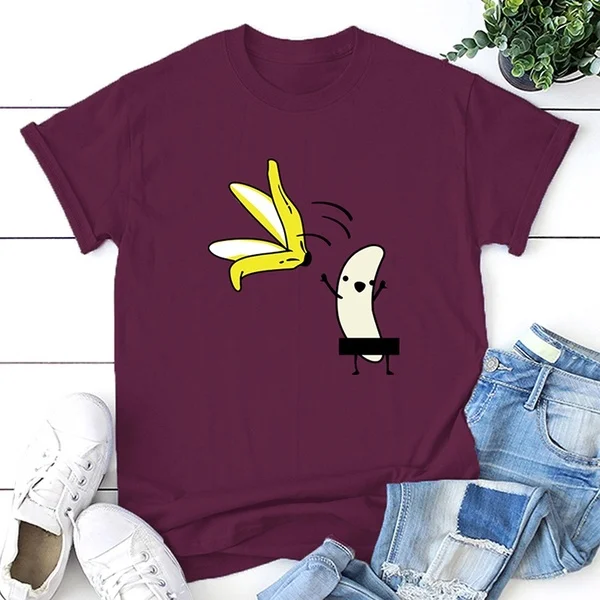 Женские повседневные футболки с графическим рисунком, женские летние футболки и топы из полиэстера, Харадзюку, банан с бананом, Fuuny Kawaii, футболки