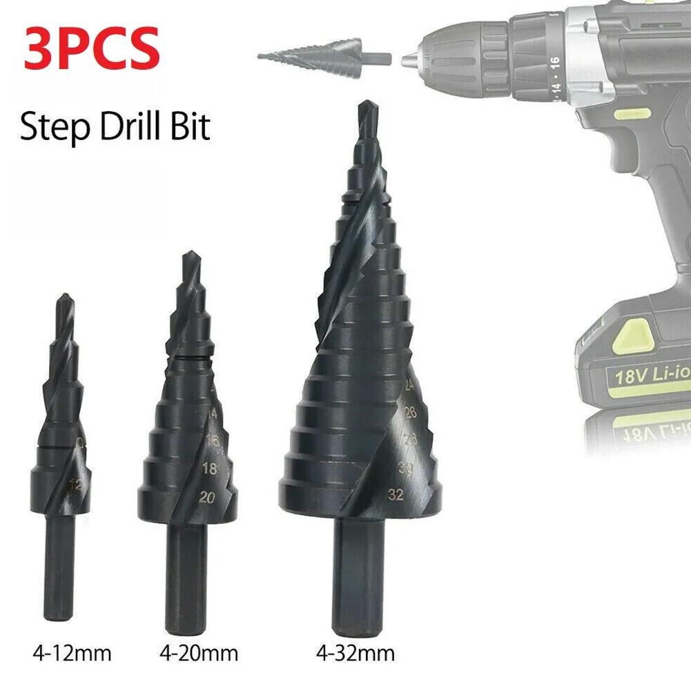 3PCS/SE Spiral HSS Step Drill Bit Set 