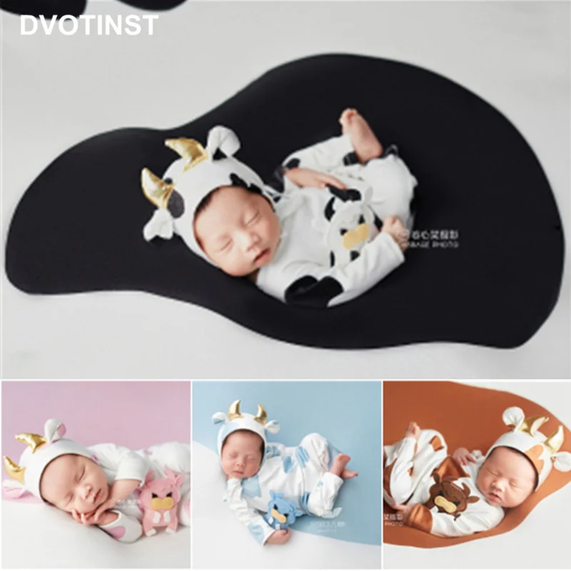 Dvotinst Newborn Baby Photography Props 2021 Cute Cow Outfits Hat Doll Blanket Backdrop Set Accessories Studio Shoot Photo Props dvotinst newborn baby photography props soft elasticity background blanket backdrop fotografia accessories studio photo props