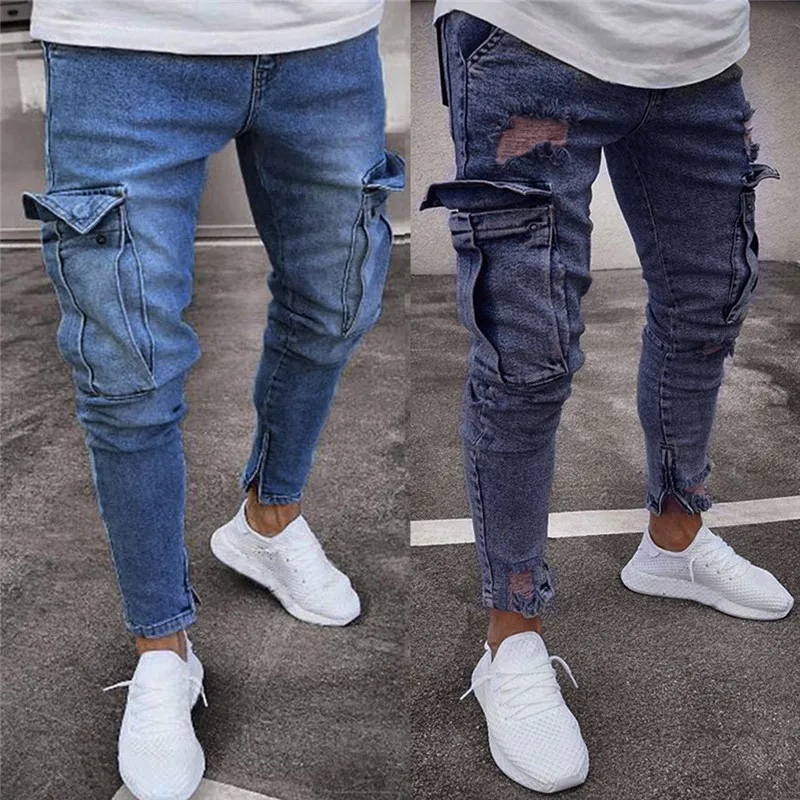 Мужские джинсы, джинсовые брюки с карманами, Летние Осенние тонкие прямые облегающие джинсы, эластичные мужские модные большие размеры