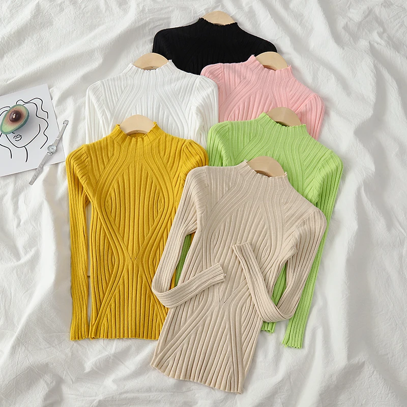 DeRuiLaDy 2019 New Fall Casual knitted Sweater women Turtleneck Slim Sweaters jumper Womens top winter sweater tricot pullover