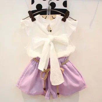 

Kids Clothes Suit Girl Chiffon Bow Top Shorts 2-piece Set Children's Suit White Lady Suit