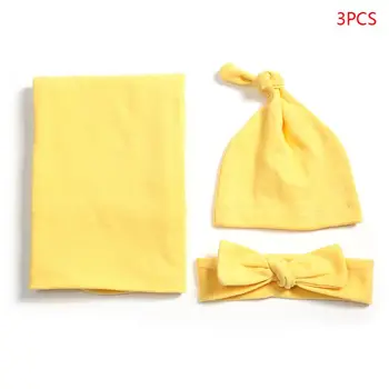 

3 Pcs/set Cotton Baby Blanket Hat Headband Set Newborn Swaddle Towel Hair Band