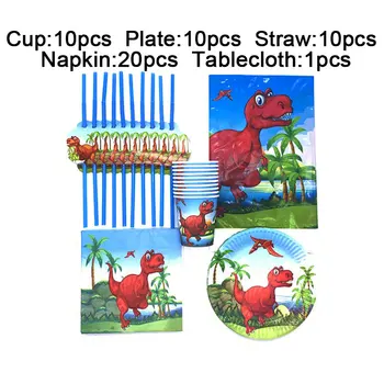 

Red Dinosaur Birthday Party Supplies Set Paper Plates Cup Napkins Kids Birthday Party Decorations Tablecloth Plastic Straws 51pc
