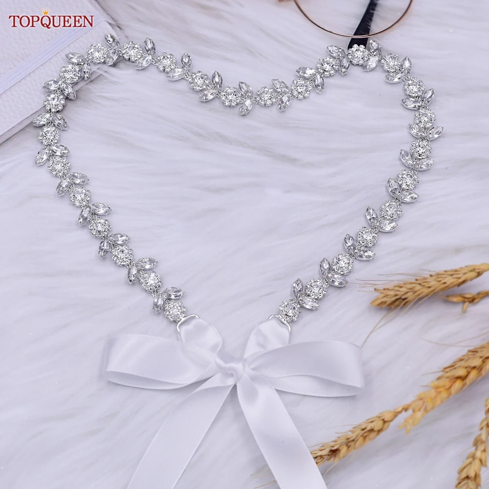 TOPQUEEN S440 Shiny Crystal Bridal Belt Silver Alloy Rhinestones