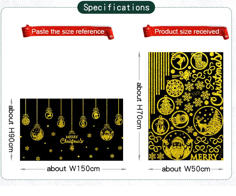 Золотая светящаяся Светоотражающая Рождественская Наклейка на стену рождественские украшения для дома, оконные стеклянные аксессуары 23 вида стеклянных наклеек