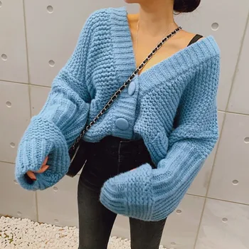 

Korean Casual Sweater Cardigan For Women Clothing Autumn Winter Big Button Knitted Coat Fashion Female Warm Thick Pull Femme