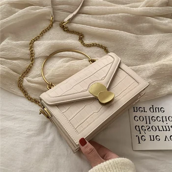 

Stone Pattern PU Leather Crossbody Bags For Women 2020 Small Totes With Metal Handle Lady Shoulder Messenger Bag Handbags