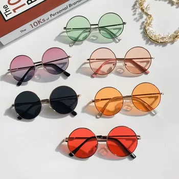 

New Retro Round Frame Kids Sunglasses Baby Wild British Style Metal Sunglasses