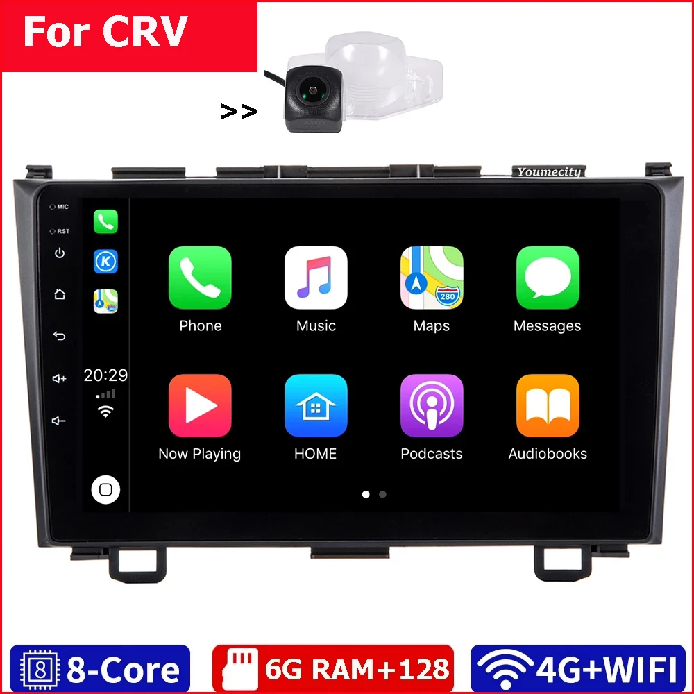 6G Ram+128G Rom/Wifi+4G/2Din Car Radio Stereo Audio Tablet Android 10 Gps BT Video Player USB Carplay For Honda CRV 3 2007-2011