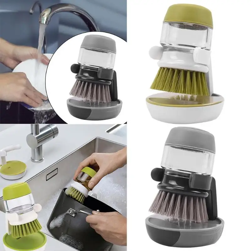 

Kitchen Cleaning Brush Home Wash Up Bracket Easy Place Soft Comfortable Non-slip Utensils Dish Pot with Liquid Soap Dispenser