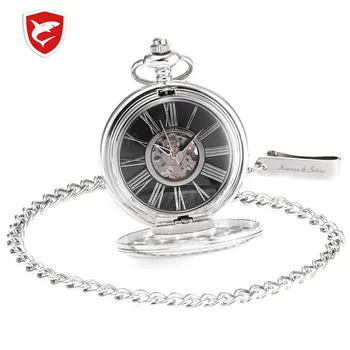 

KS Retro Black Skeleton Roman Number Dial Golden Case Round Face Analog Male Hand Wind Clock Men Mechanical Pocket Watch