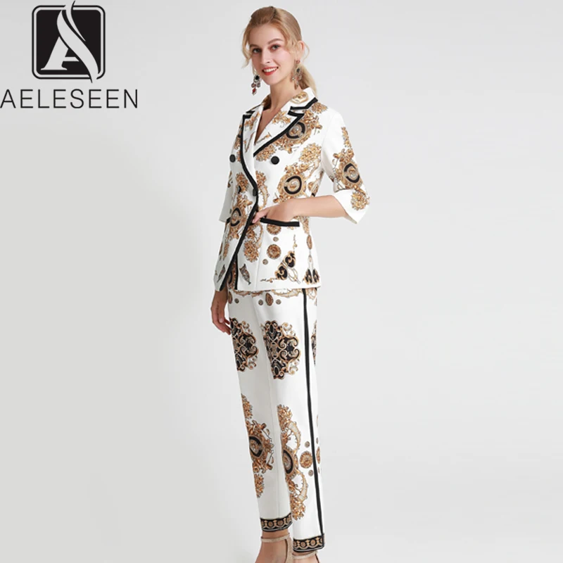 AELESEEN женский костюм-Двойка для офиса новинка 2019 двубортный жакет с рукавом три