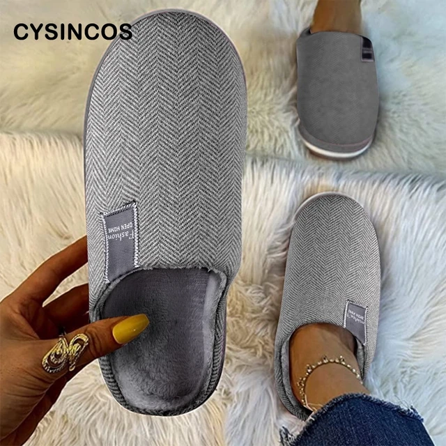 CYSINCOS Men Slippers Winter Simple House Indoor Non-slip Thick Bottom Male Mules Warm Flat Heel Indoor Bedroom Couple Slippers 5