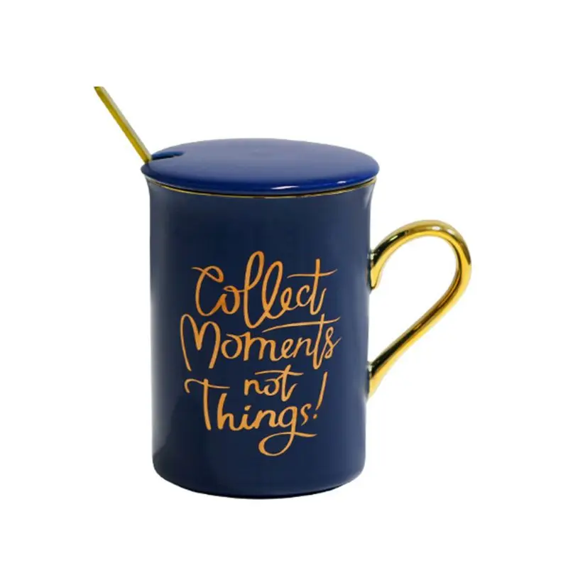 B Керамическая кружка с крышкой "Collect moments not things", ложка из нержавеющей стали, чайная чашка T8WE - Цвет: B